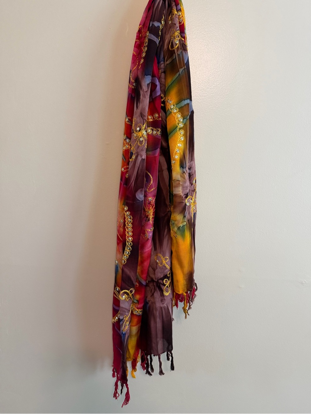 Bali Multicolor Floral & Chain Print Lightweight Scarf - Red, Yellow, Purple